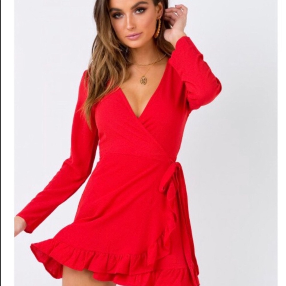 Red wrap mini dress